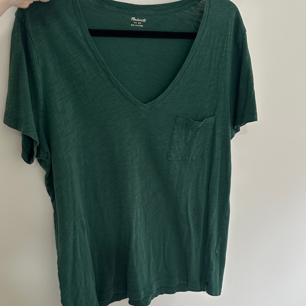 Madewell Deep Green V-Neck Pocket Tee